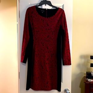 Black Bodycon dress with maroon lace overlay. Size M